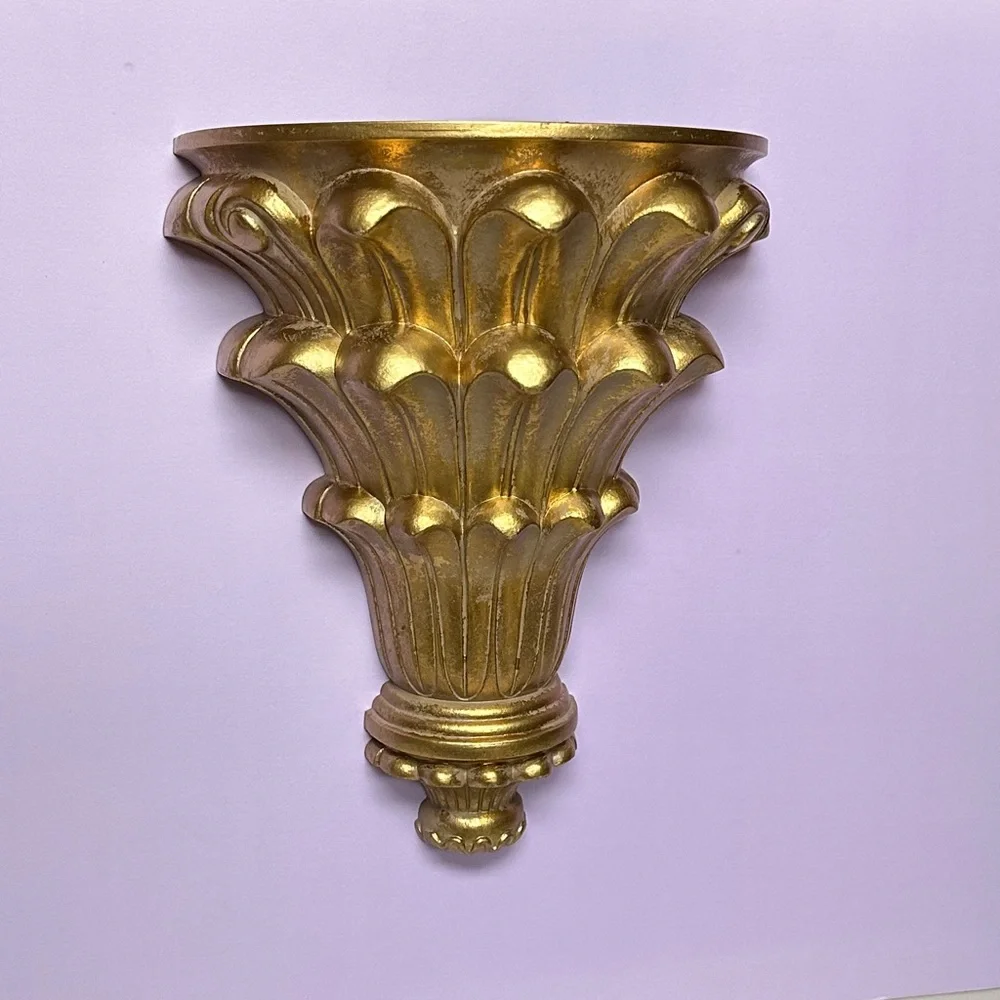 Vintage Antique gold molded resin Hollywood Regency Wall pocket planter Shelf
